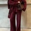 V-Neck Top & Wide Leg Pants Set with Scarf