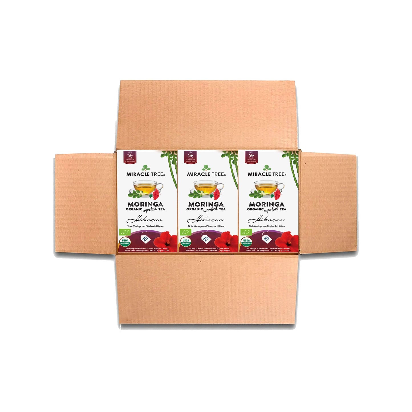 Té Orgánico de Moringa y Hibisco - 25 Bolsitas Envueltas