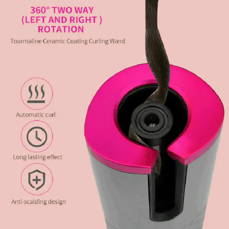 Rizador de Cabello Inalámbrico con Rotación Automática y Pantalla LCD