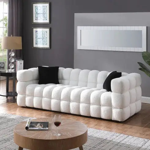 Sofá Boucle Elegante de 3 Plazas en Blanco