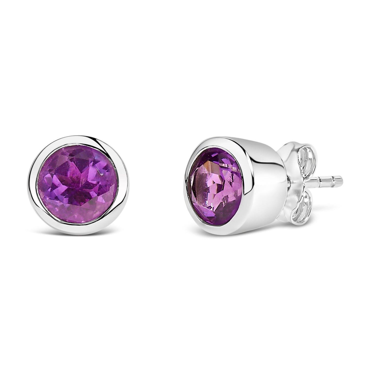 Boucles d'oreilles en argent sterling 925 avec améthystes violettes de 6 mm en sertissage à griffes