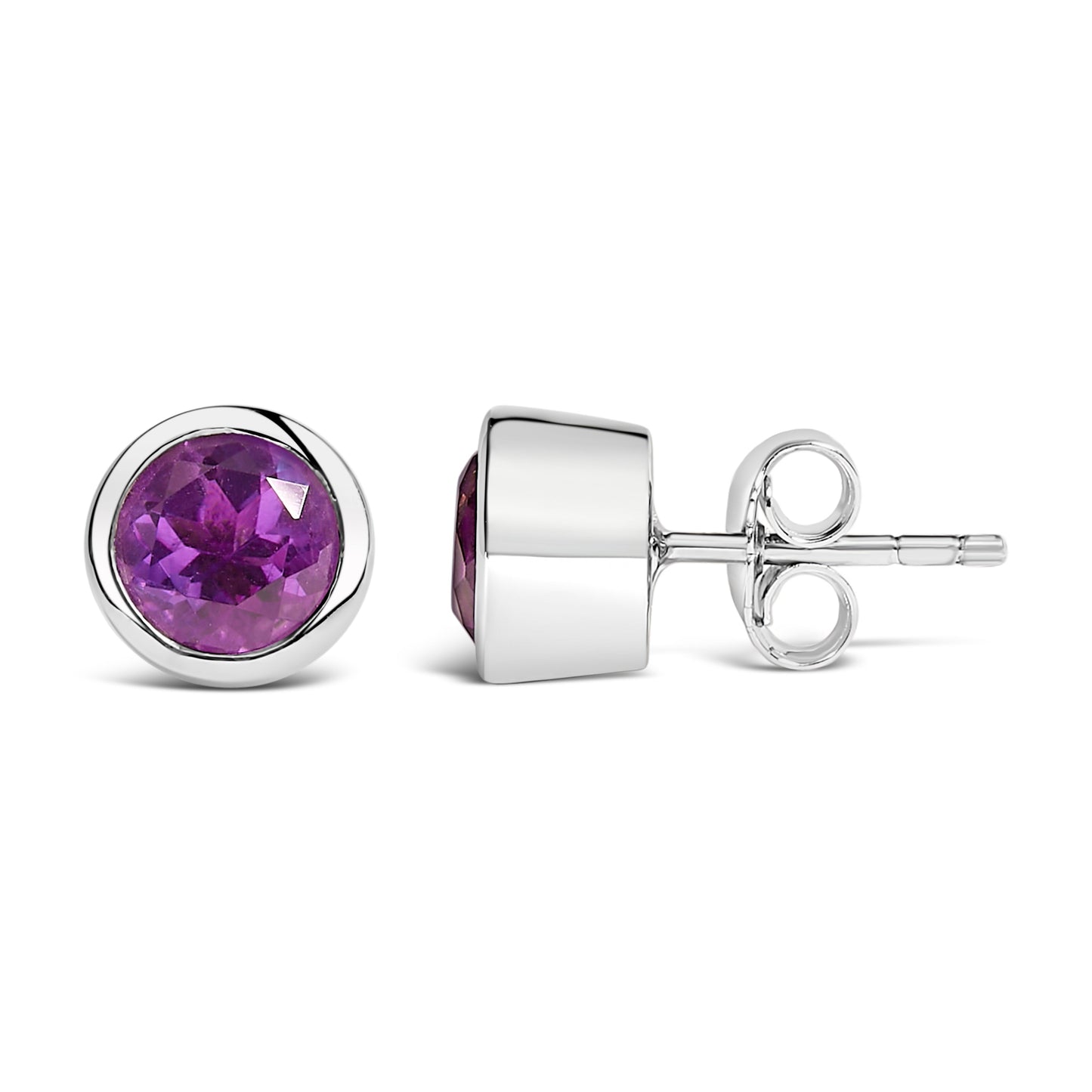 Boucles d'oreilles en argent sterling 925 avec améthystes violettes de 6 mm en sertissage à griffes