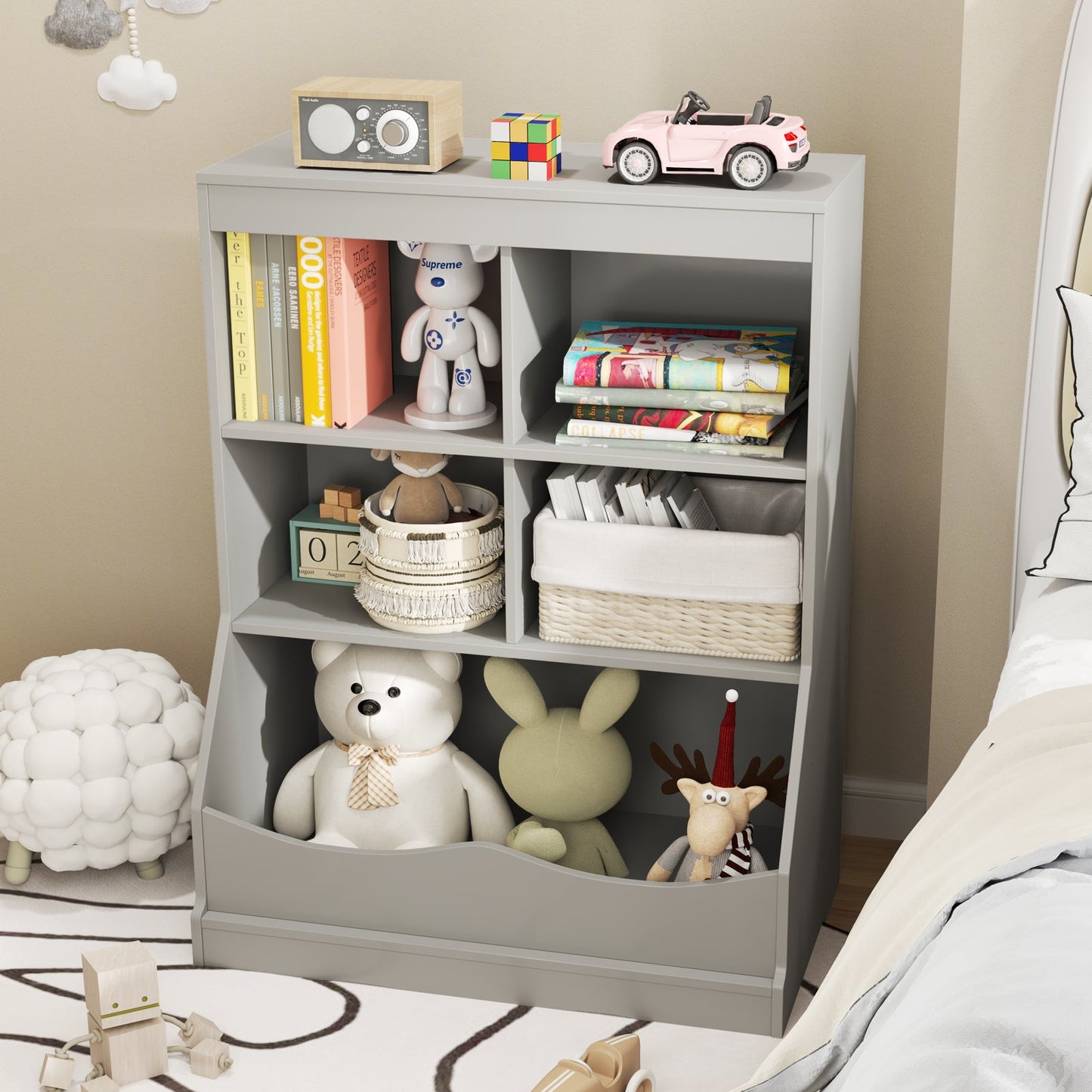 3-Tier Children's Multi-Functional Bookcase - Gray
