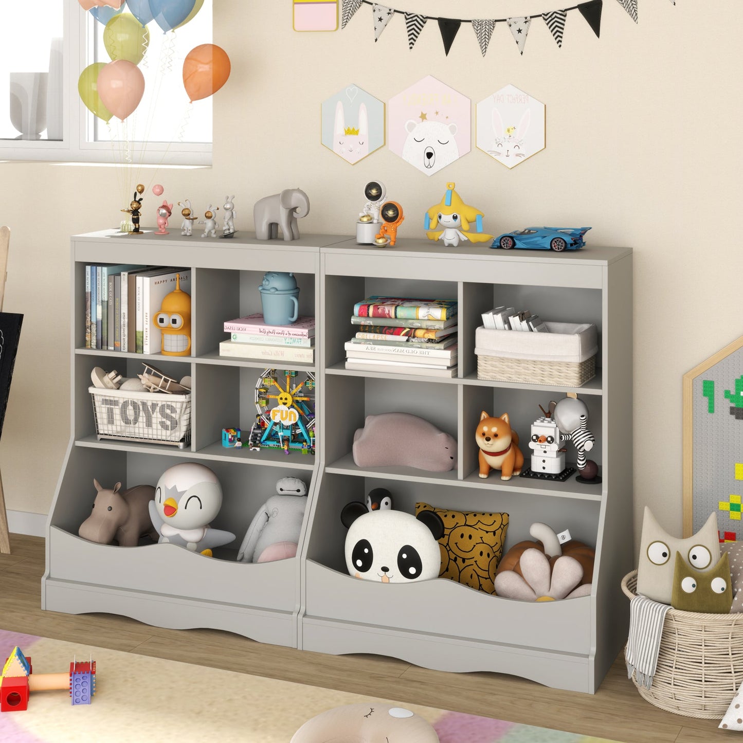 3-Tier Children's Multi-Functional Bookcase - Gray