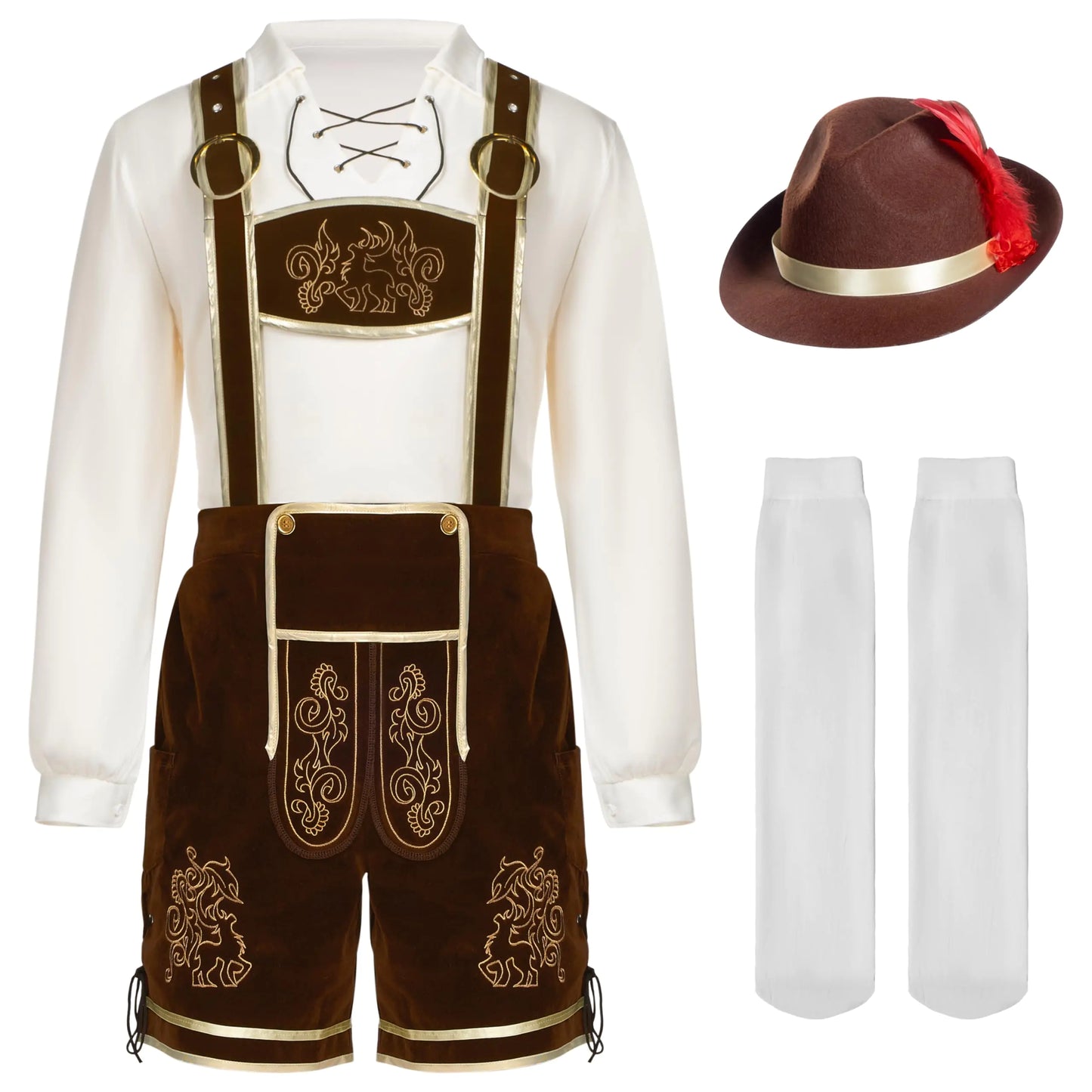 Costume de Bavarois pour hommes pour Oktoberfest avec chapeau de bière - X-Large
