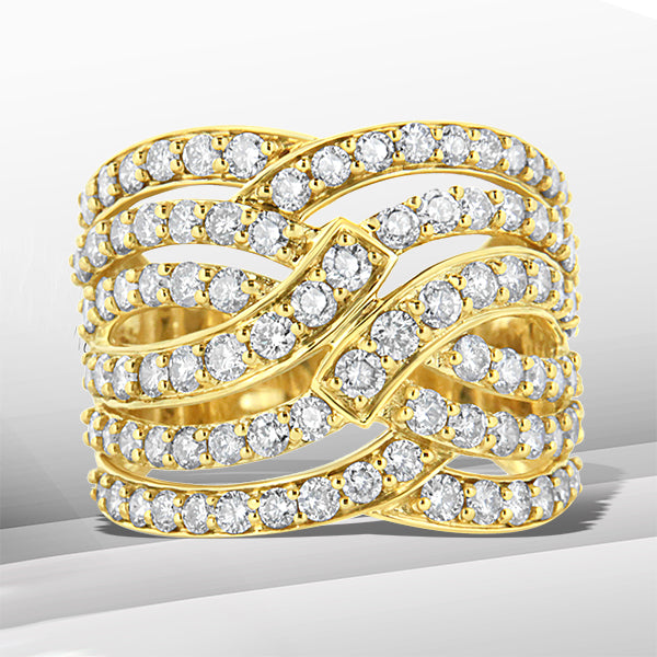 Anillo de cóctel de banda de bypass de múltiples filas de diamantes de oro amarillo de 10K - Talla 7