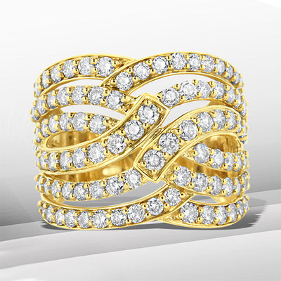 10K Yellow Gold 3.00 Cttw Diamond Multi Row Bypass Cocktail Band Ring - Size 7