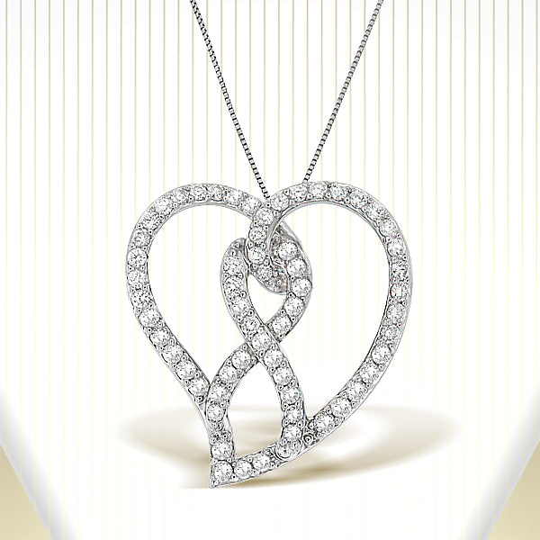 Collar con colgante de corazón y cinta de concienciación de diamantes en oro blanco de 14 quilates