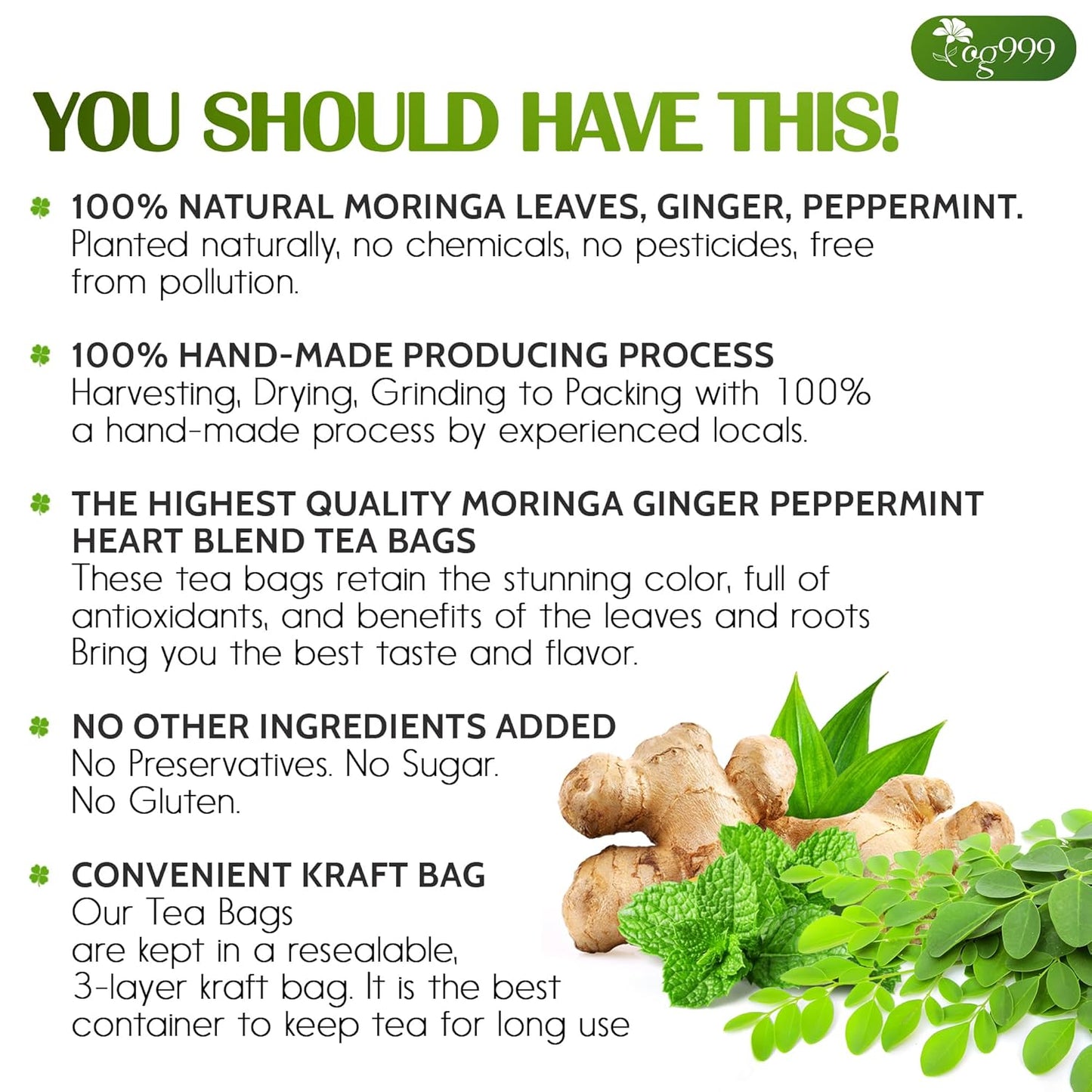 Té Herbal Premium de Moringa, Jengibre y Menta
