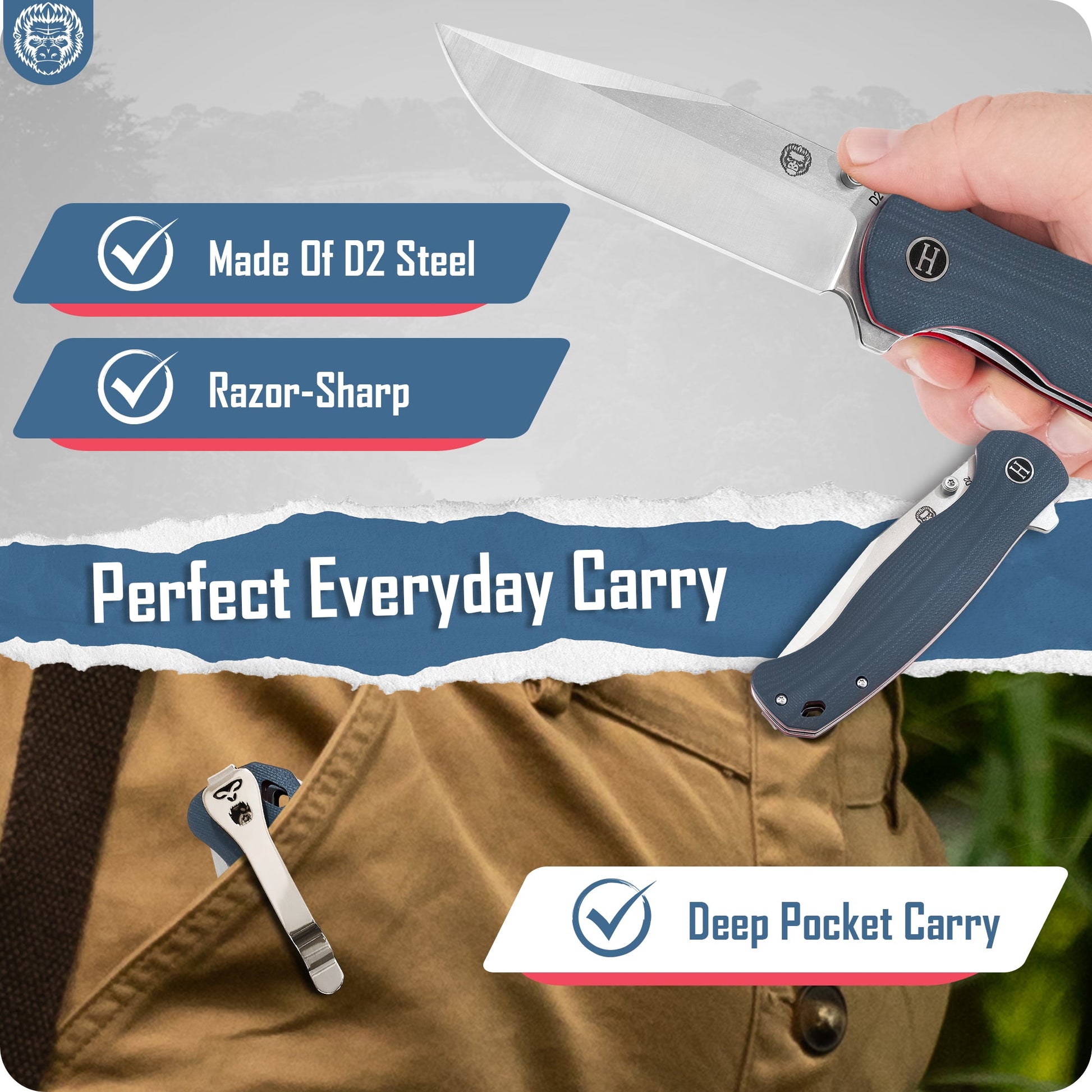 Premium Wrangler Folding Pocket Knife Gift Set for Adventurers (Silver & Red) - Korvel