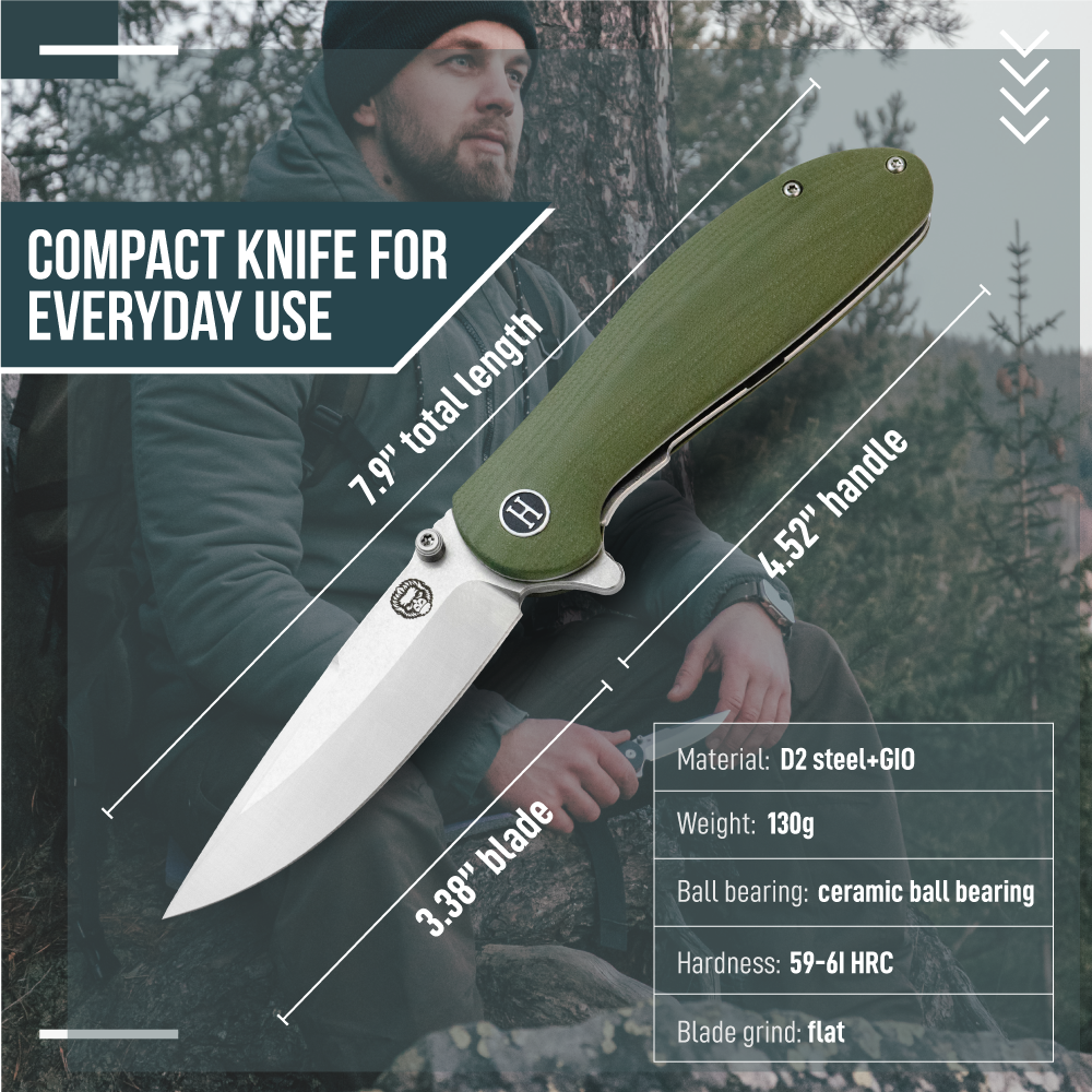 The Straight Back Folding Pocket Knife Giftset for Men and Women (Silver and Green) - Korvel