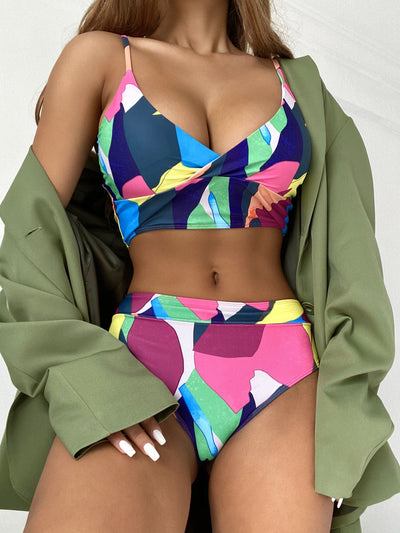 Ensemble de bikini à volants géométrique coloré pour femmes