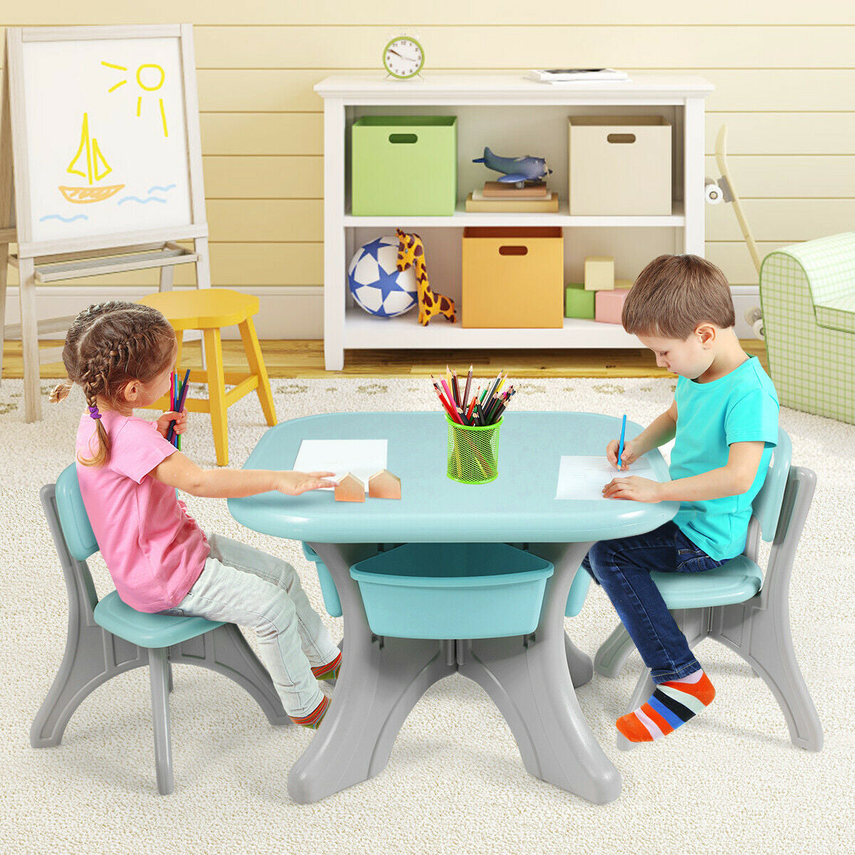 Gbruno Kids Activity Table & Chair Set with Storage - Blue