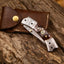 Exquisite Custom Damascus Steel Folding Pocket Knife – 3-Inch Blade with Sheep Horn Handle & Leather Case – Ideal Gift by KBS Knives - Korvel