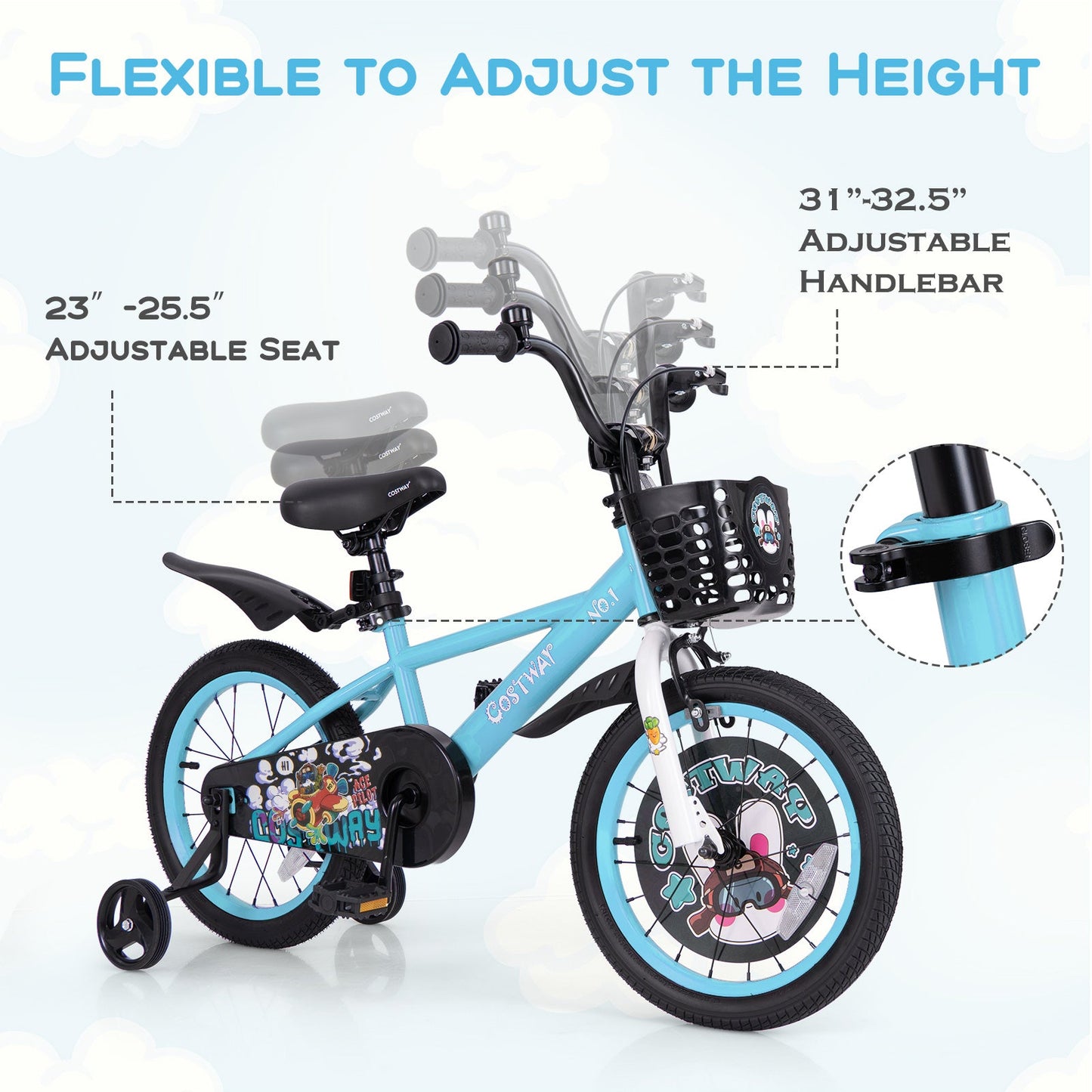 Vélo pour enfants de 16 pouces avec caractéristiques ajustables pour les 4-8 ans