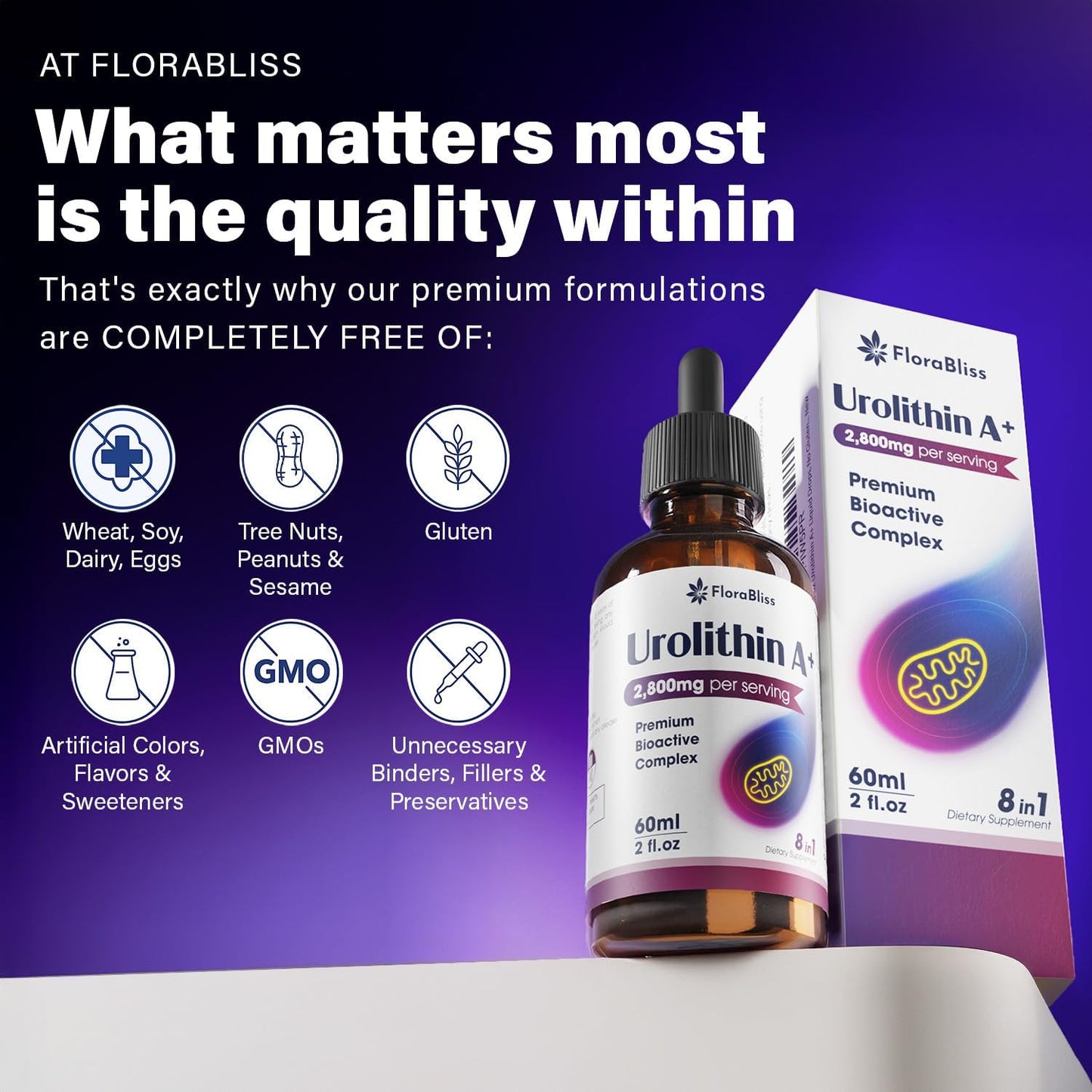 Premium Urolithin A Liquid Drops with Trans-Resveratrol & Collagen