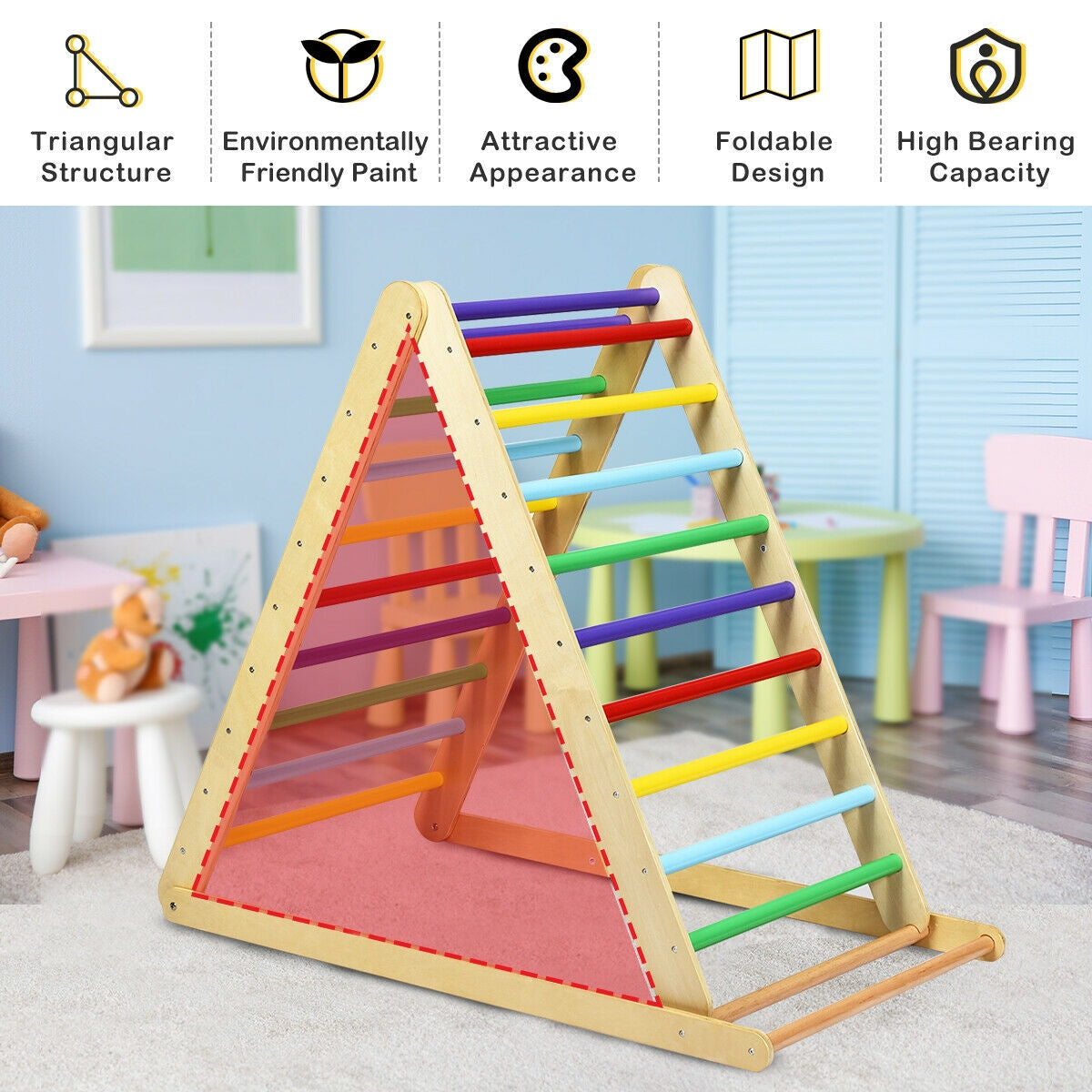 Triangle d'escalade en bois pliable pour le jeu intérieur