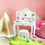 Kids Makeup Dressing Table with Tri-fold Mirror and Stool - White