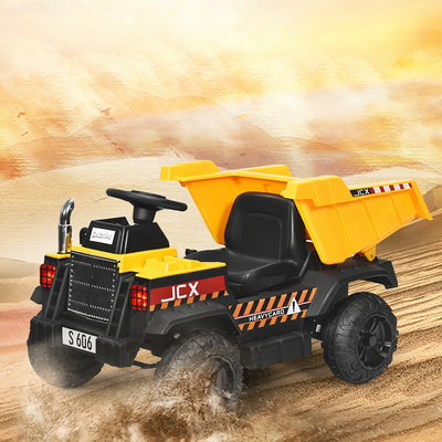 12V Battery Kids Ride On Dump Truck with Electric Bucket - Yellow