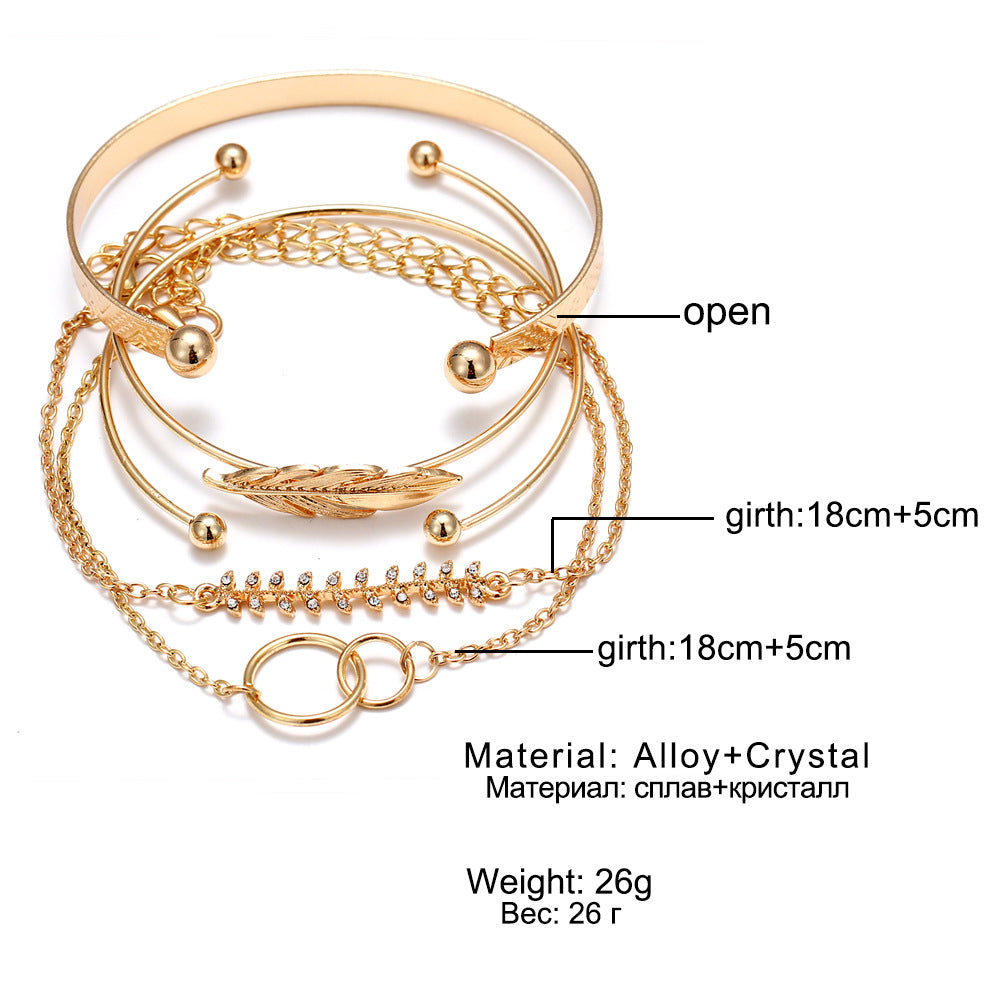 Elegant Gold Crystal Bracelet Set for Women - 5 Pieces
