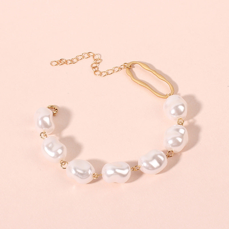 Handmade Imitation Pearl Gold Link Chain Bracelet
