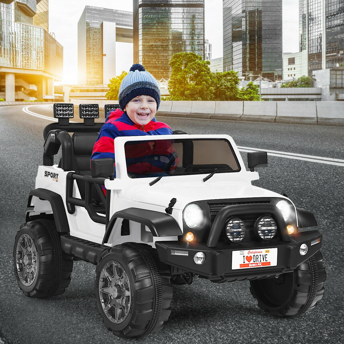 Coche eléctrico de 12V para 2 pasajeros con control remoto - Blanco