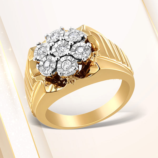 Men's 14K Yellow Gold Plated Sterling Silver Diamond Cluster Ring - Size 10