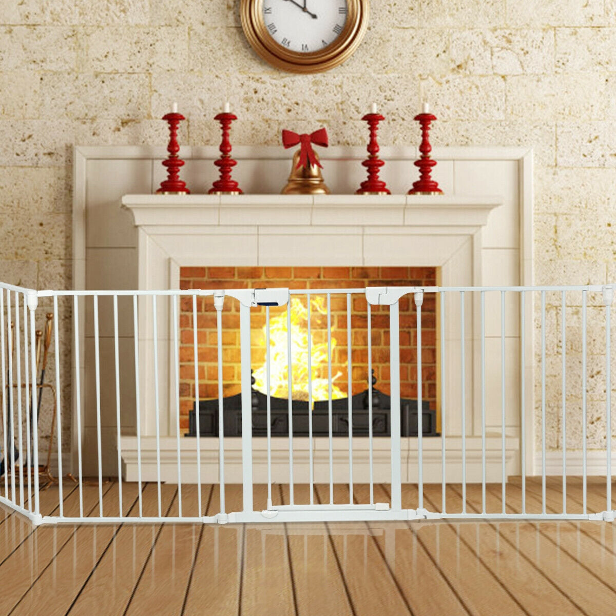 115 Inch 5-Panel Adjustable Fireplace Safety Fence - White