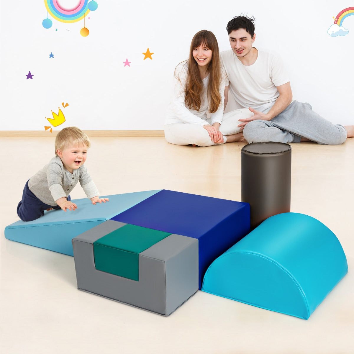 6 Piece Climb Crawl Play Set for Toddlers - Light Blue