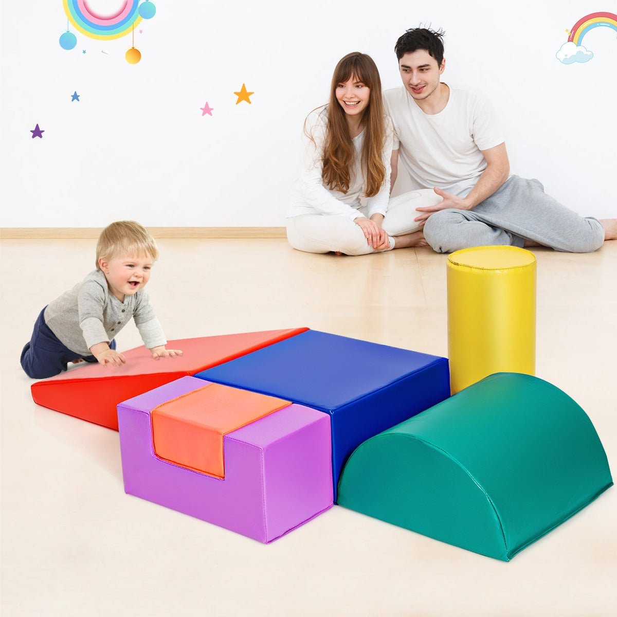 6-Piece Climb Crawl Play Set for Toddlers - Red