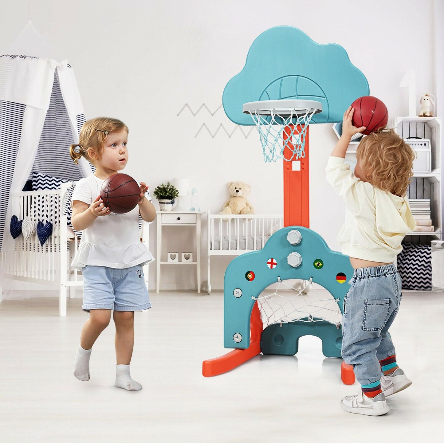 Ensemble de panier de basketball 3-en-1 pour enfants avec ballons - Vert