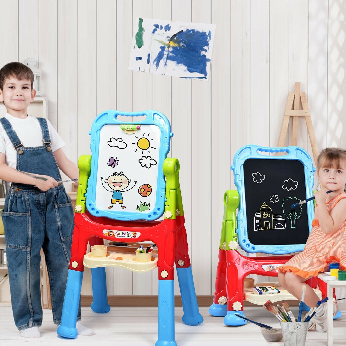 Height Adjustable Kids Art Easel - Magnetic Double Sided Board