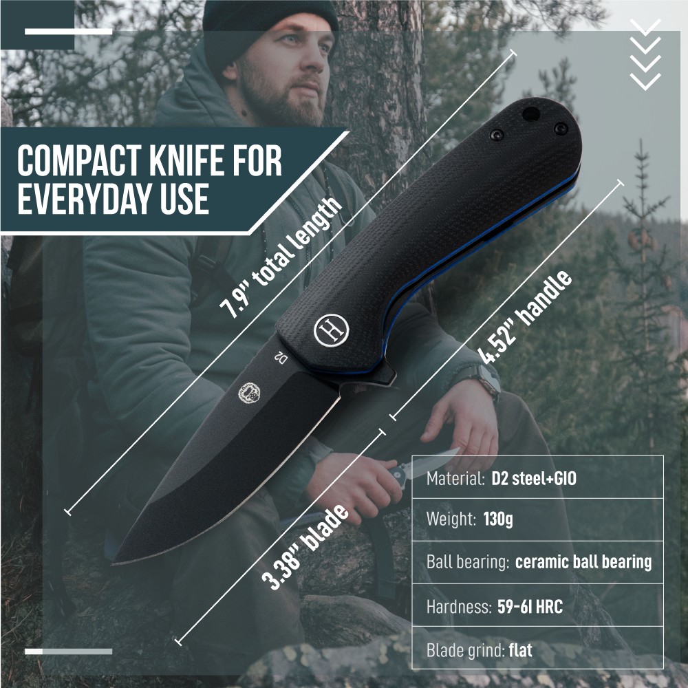 Premium Peasant Folding Pocket Knife Gift Set for Adventurers (Black & Blue) - Korvel