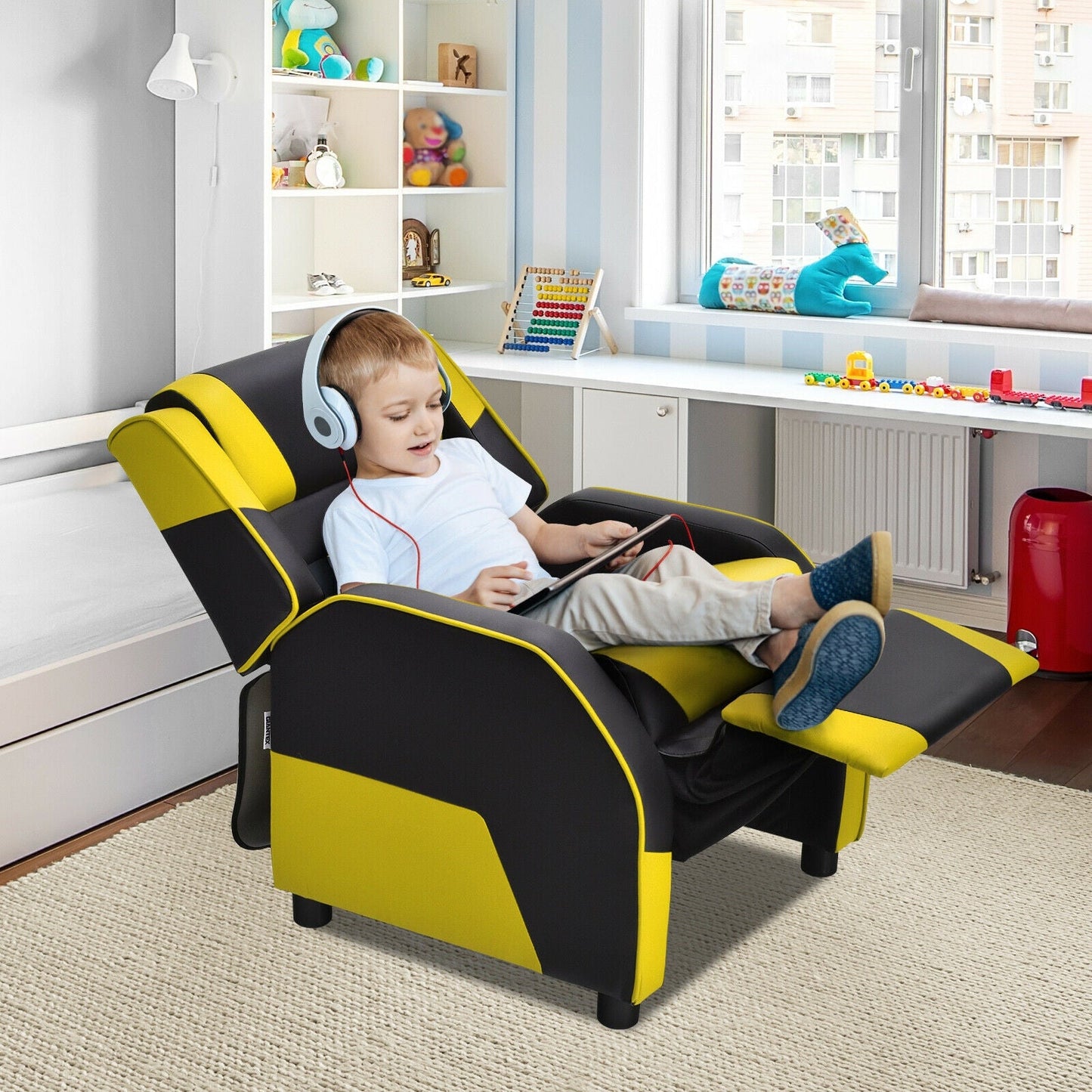 Sofá Recliner de Juego para Niños de Cuero PU - Amarillo