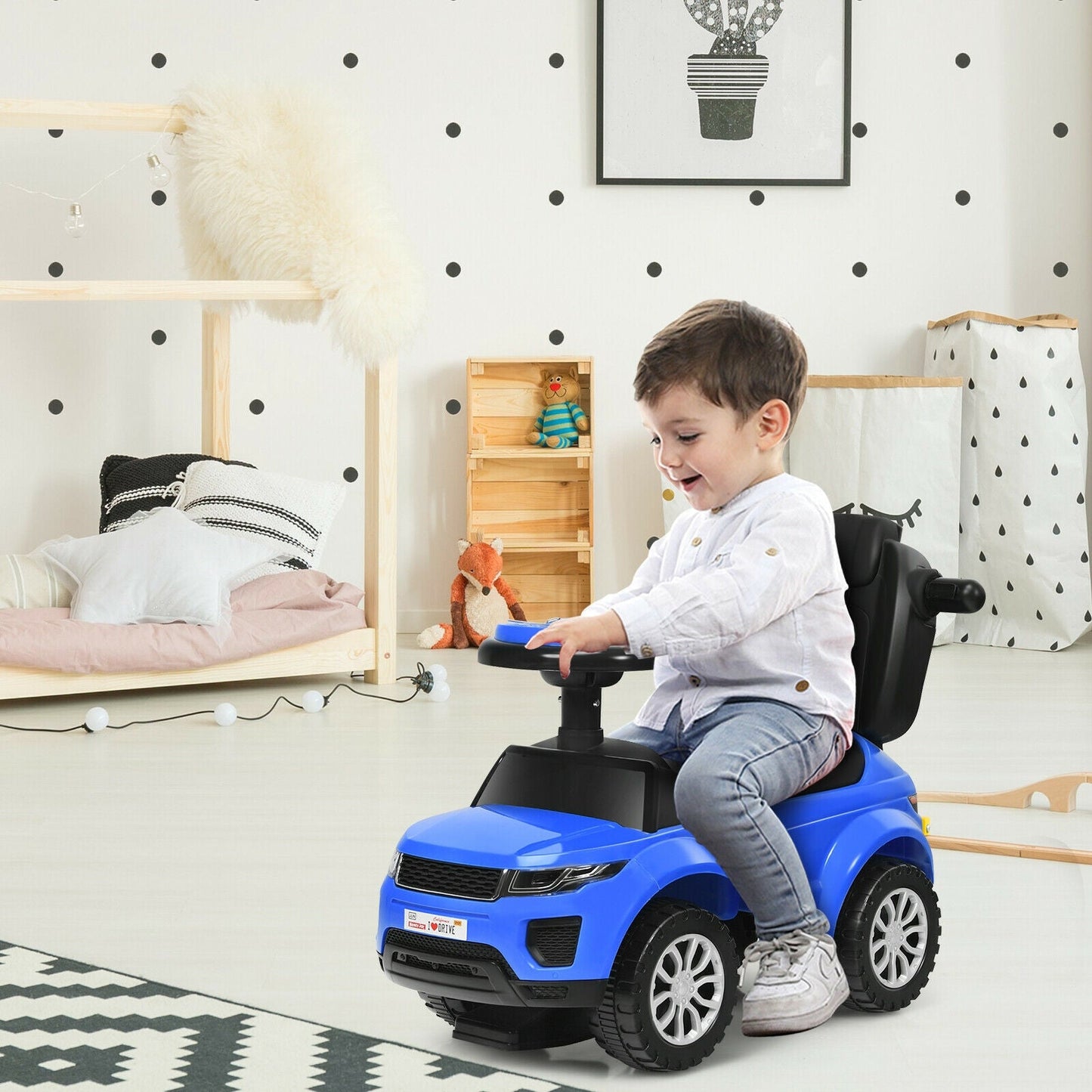 Poussette 3-en-1 pour Tout-Petit et Voiture à Pousser - Bleu