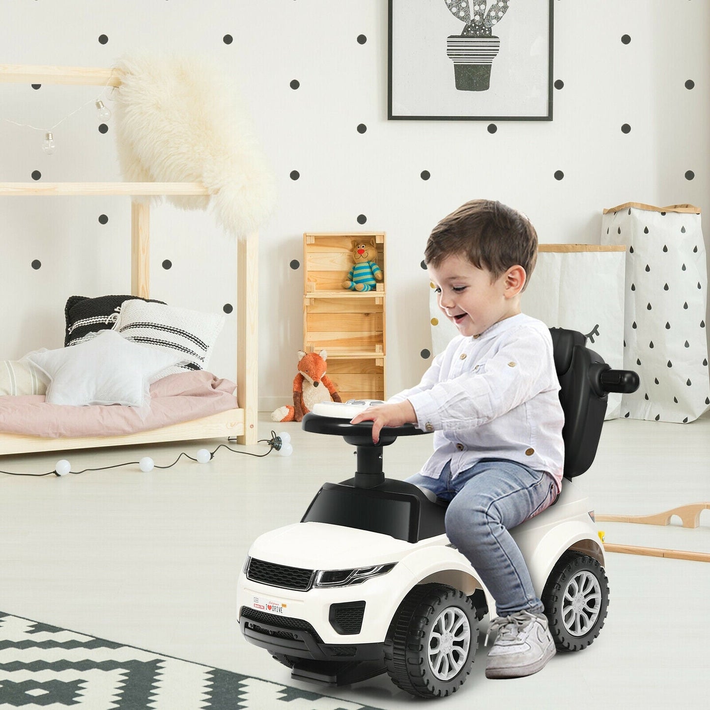 3-in-1 Convertible Toddler Stroller and Ride-On Car - White