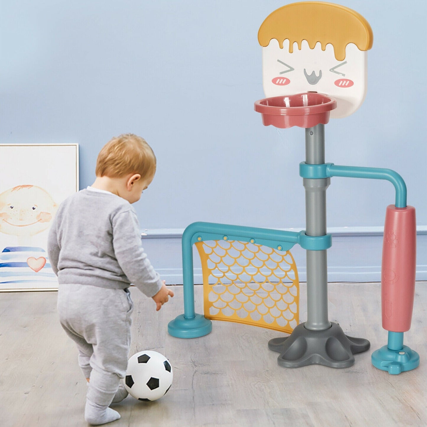 Ensemble de panier de basketball ajustable 3-en-1 avec but de soccer