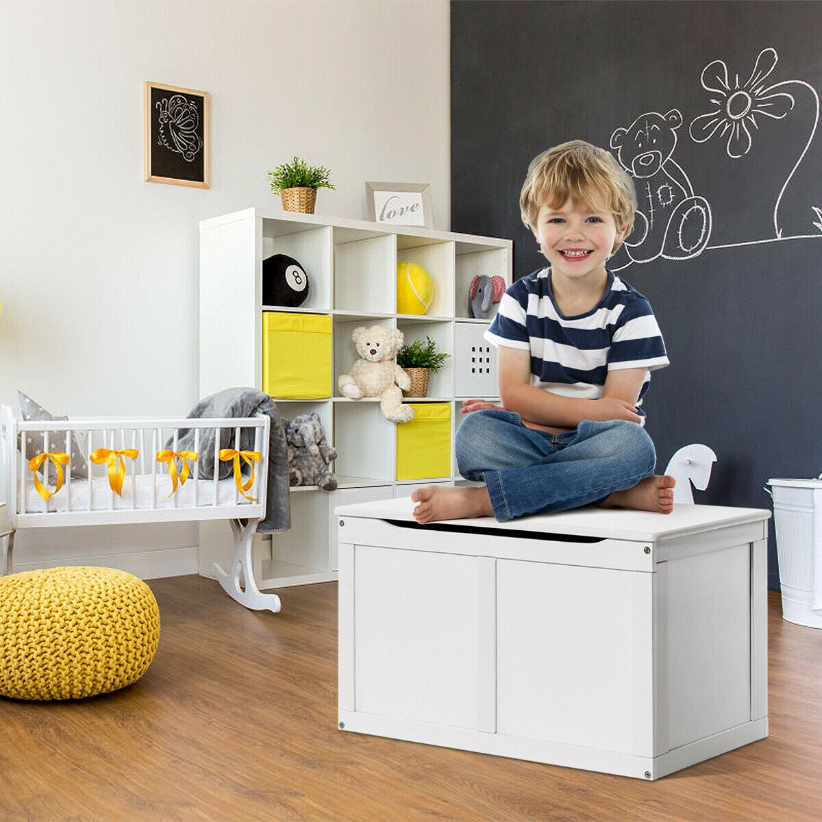 Safety Hinge Wooden Chest Organizer - White