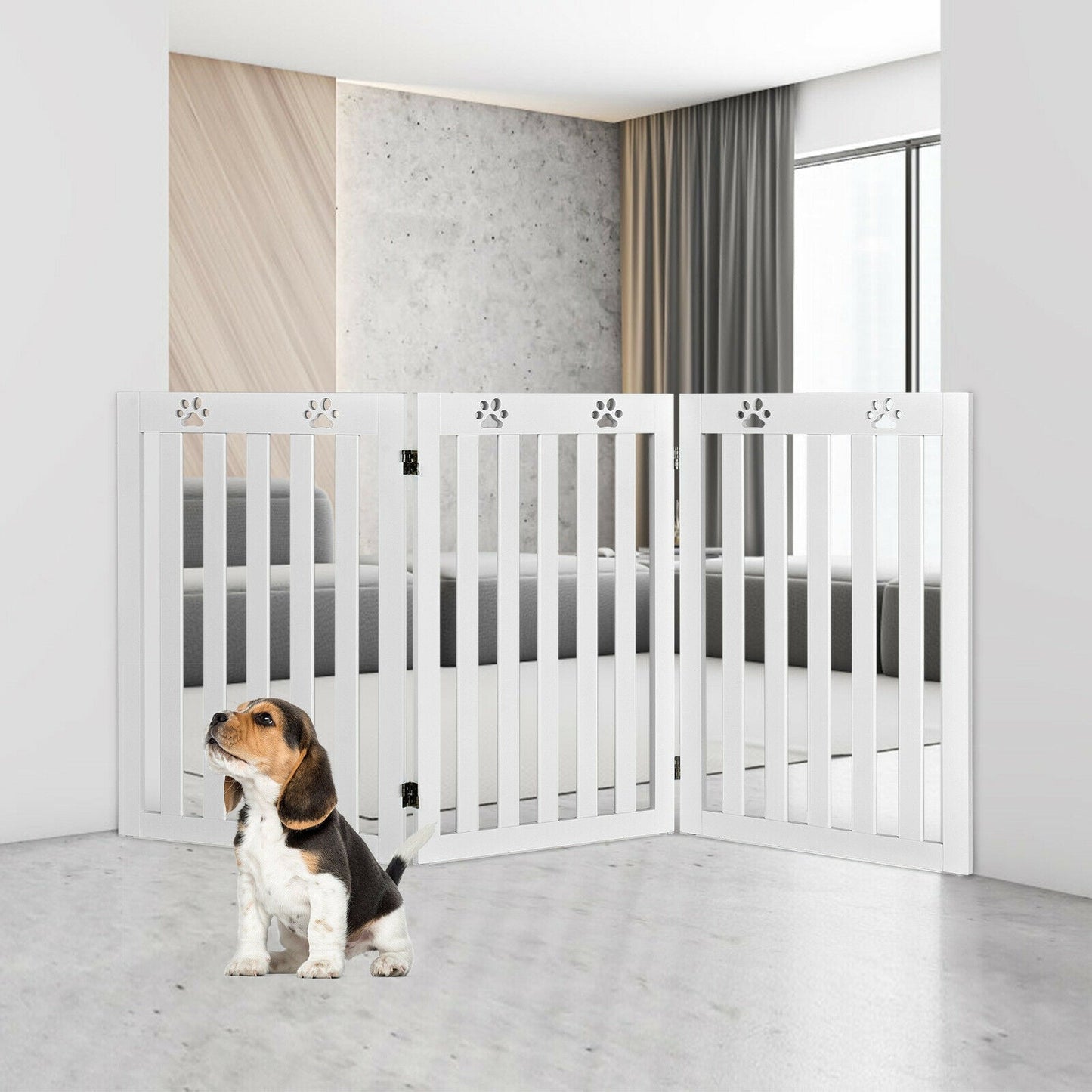 Puerta para mascotas de madera plegable independiente de 36 pulgadas - Blanca