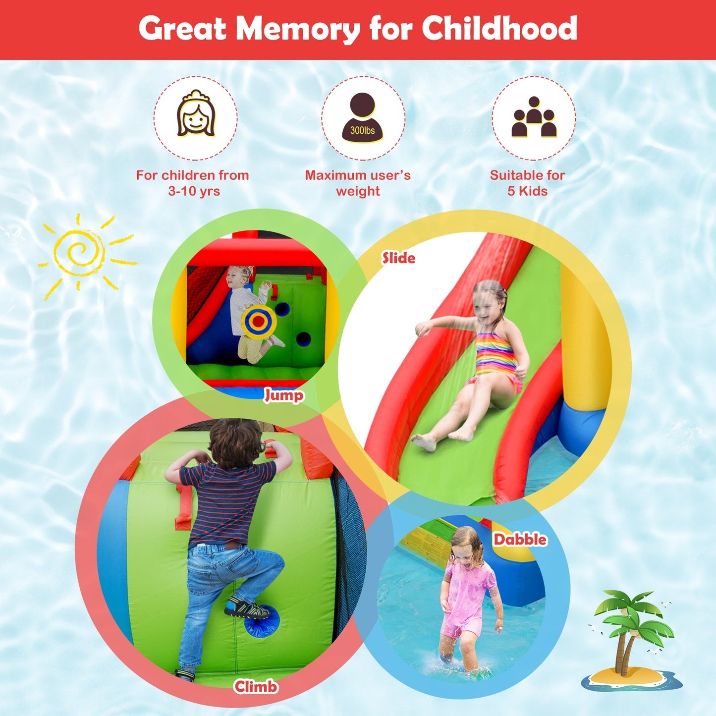 Gbruno Inflatable Water Slide Bounce House with Blower