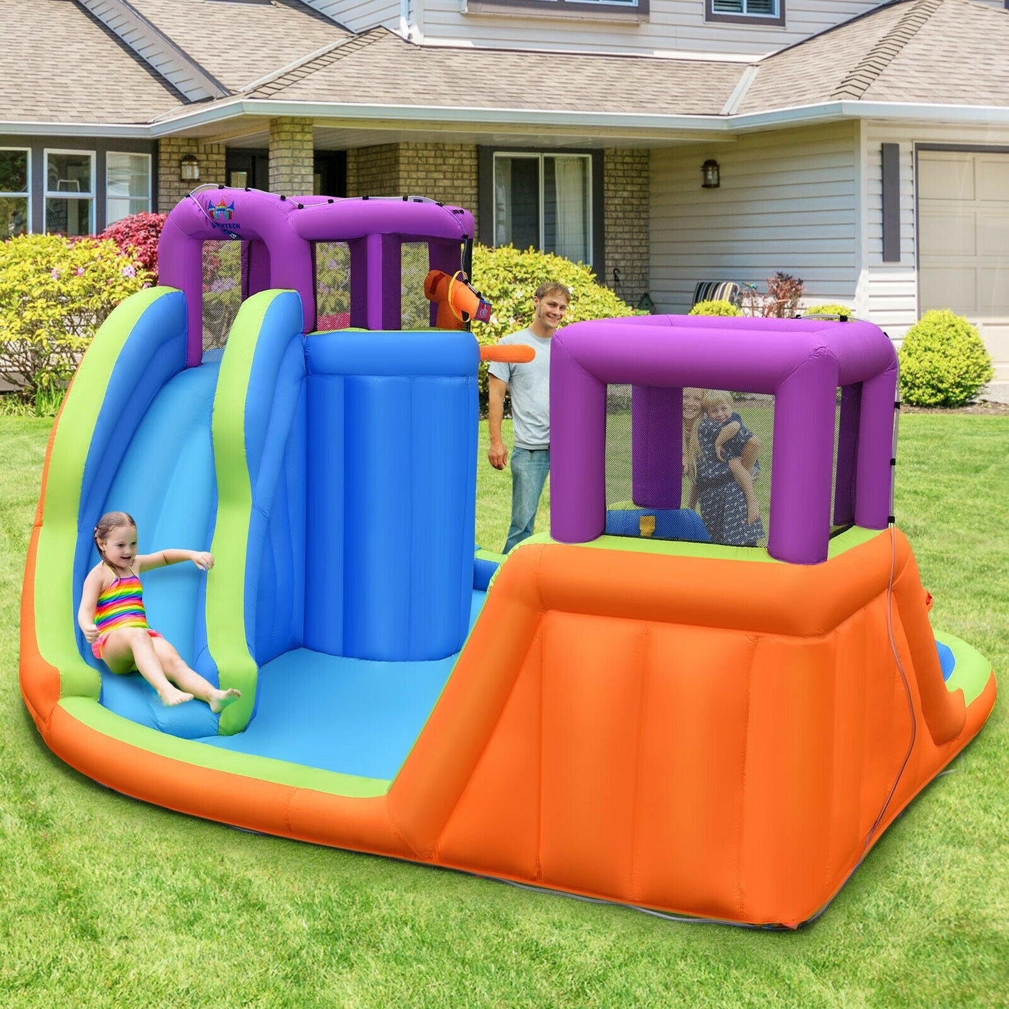 Château Gonflable à Double Toboggan Aquatique 6-en-1