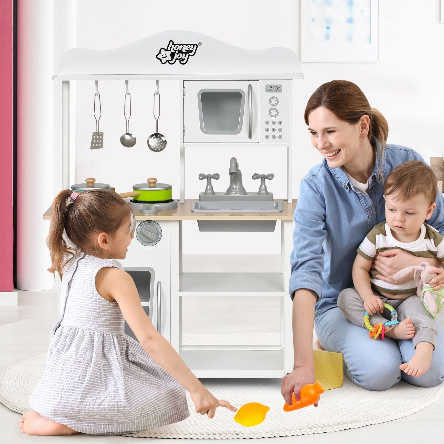 Wooden Pretend Play Kitchen Set for Kids with Accessories