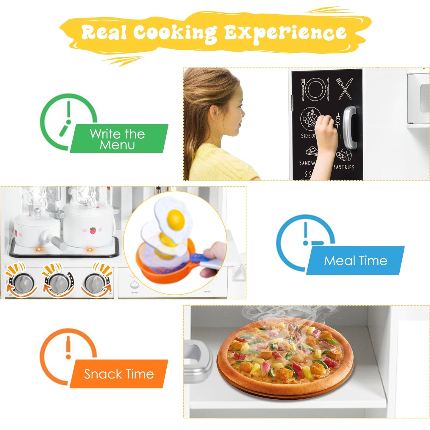 Wooden Pretend Play Kitchen Set with Realistic Sounds