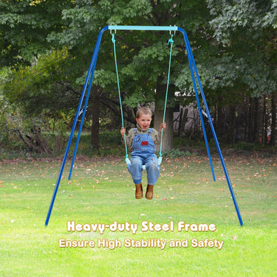 Outdoor Kids Swing Set with Heavy-Duty Metal A-Frame - Blue
