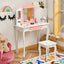 Ensemble de table de maquillage et de tabouret pour enfants Princesse avec miroir pliant - Blanc