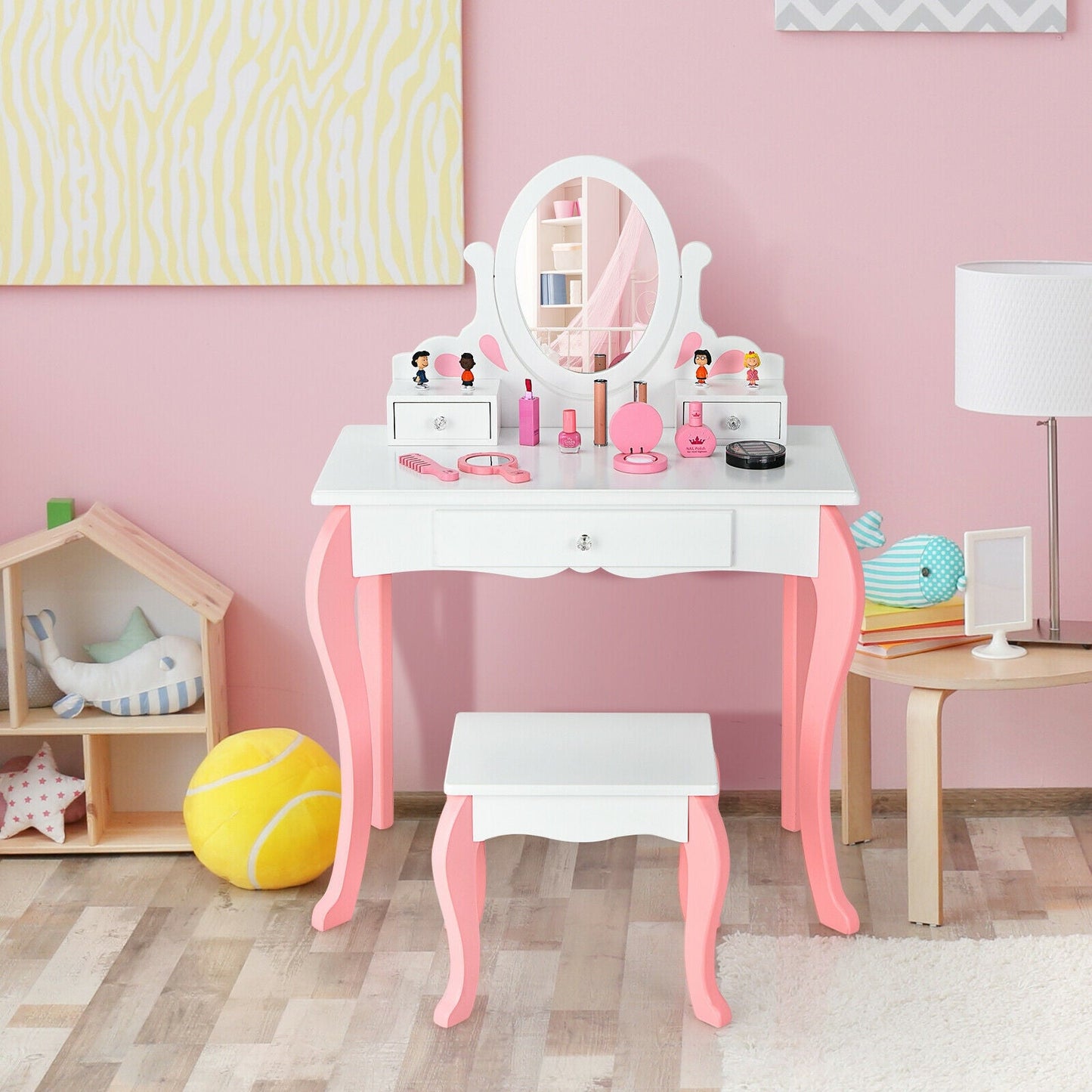 Conjunto de Mesa de Maquillaje para Niñas Princesa con Taburete - Blanco