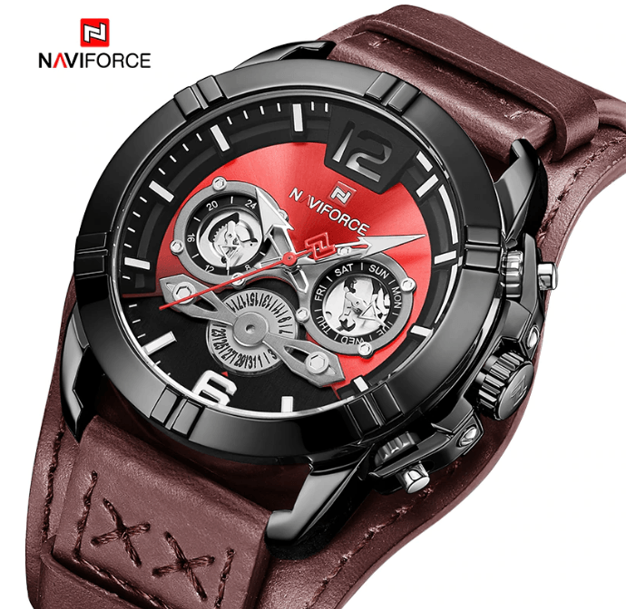 Reloj de cuero impermeable para hombres con cronómetros