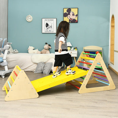 3-in-1 Wooden Triangle Climber Set with Ramp