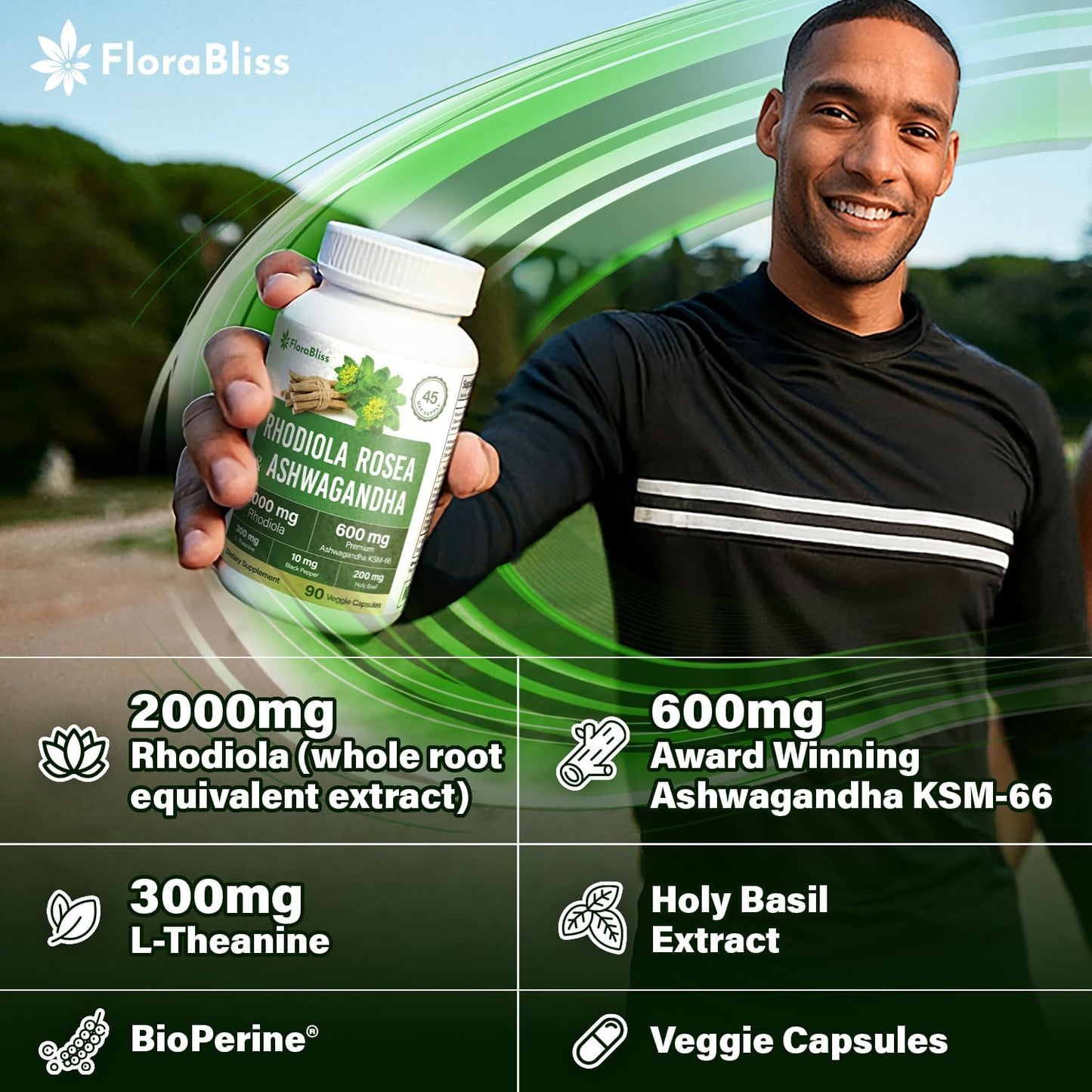 Cápsulas Veganas Premium de Rhodiola Rosea y Ashwagandha - 2000mg