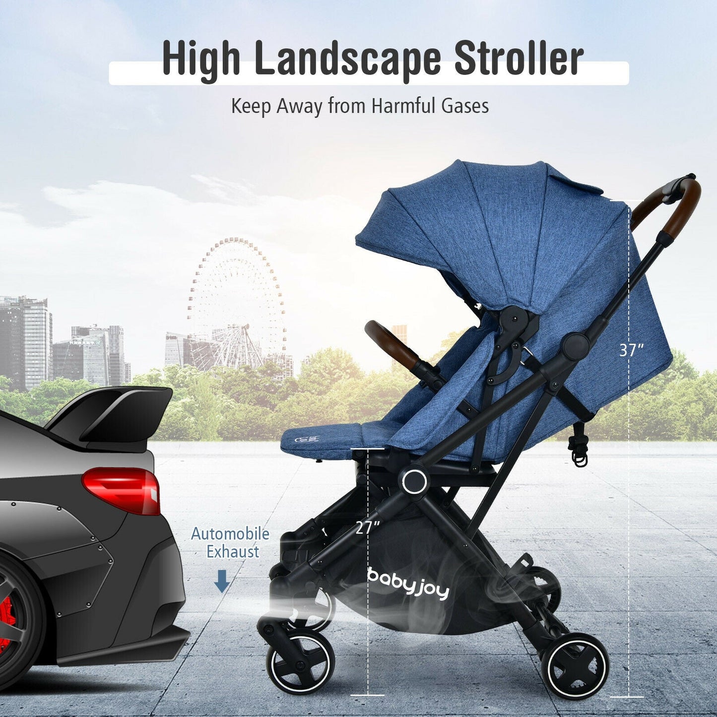 Poussette pour bébé convertible 2-en-1 en aluminium avec auvent réglable - Bleu